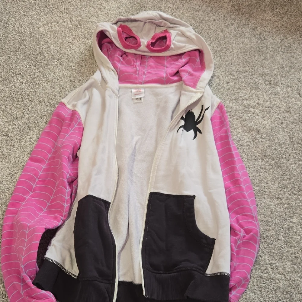 Marvel Girls' Cream & Pink Spider Hoodie with Black Pockets